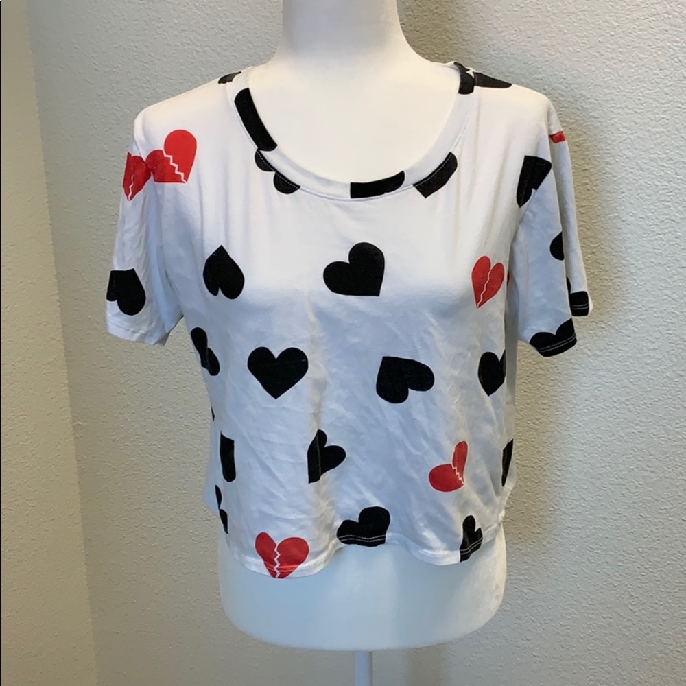 Black matter large heart print crop top